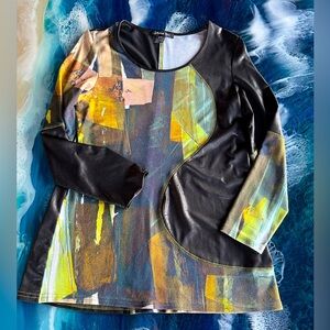 Michael Tyler Long Sleeve Knit Tunic faux leather material Sz M Barely Worn